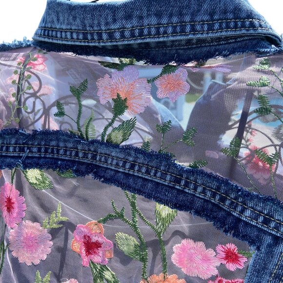 Custom Jean Jacket with Inlayed Embroidered Mesh Sz L NWT - Picture 7 of 14